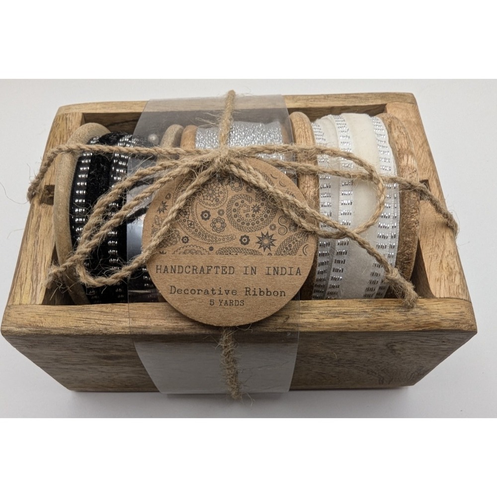 Decorative Ribbon Set Wood Crate 5 Yards Each HANDCRAFTED IN INDIA